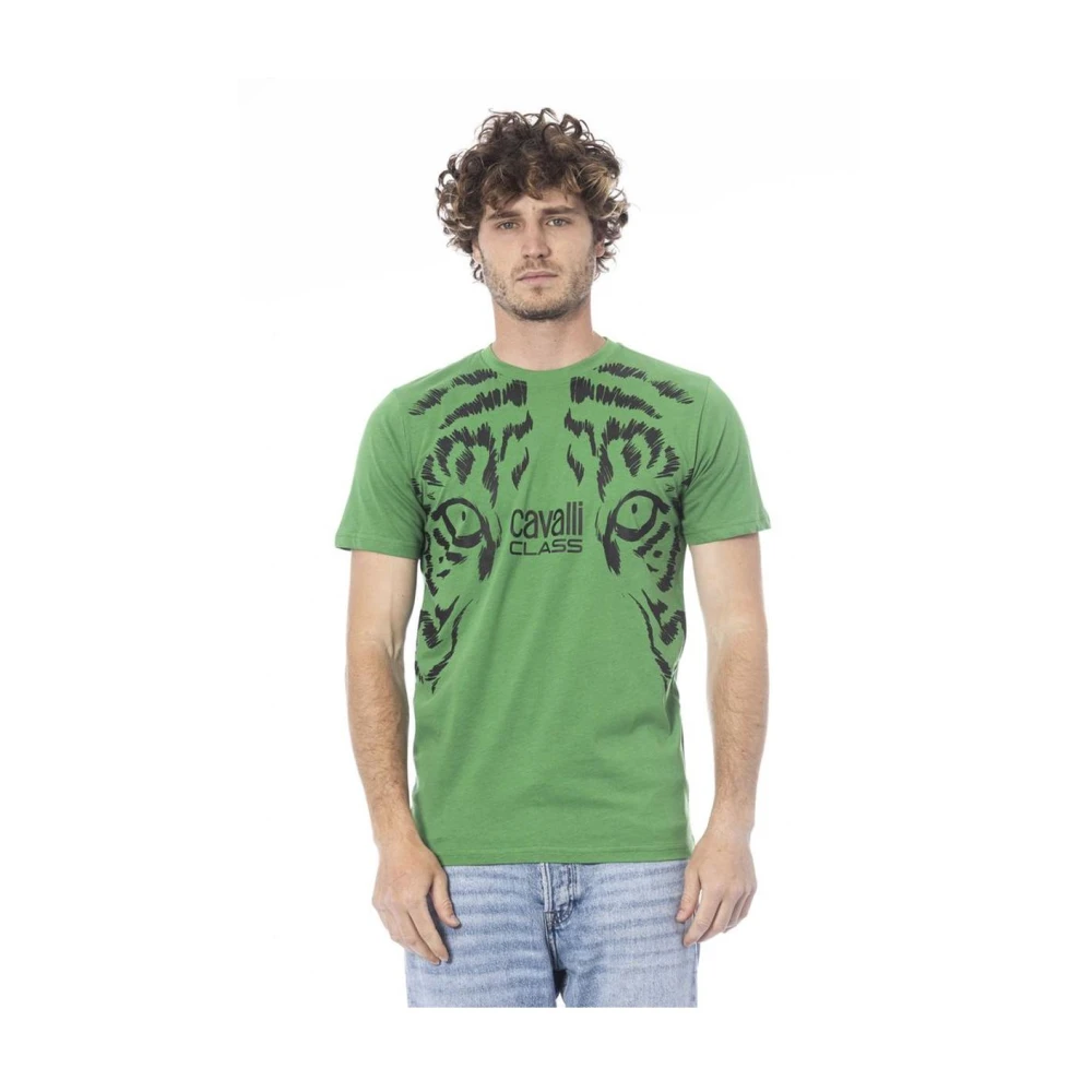 Cavalli Class Men's Green Luxury Logo Print Tee
