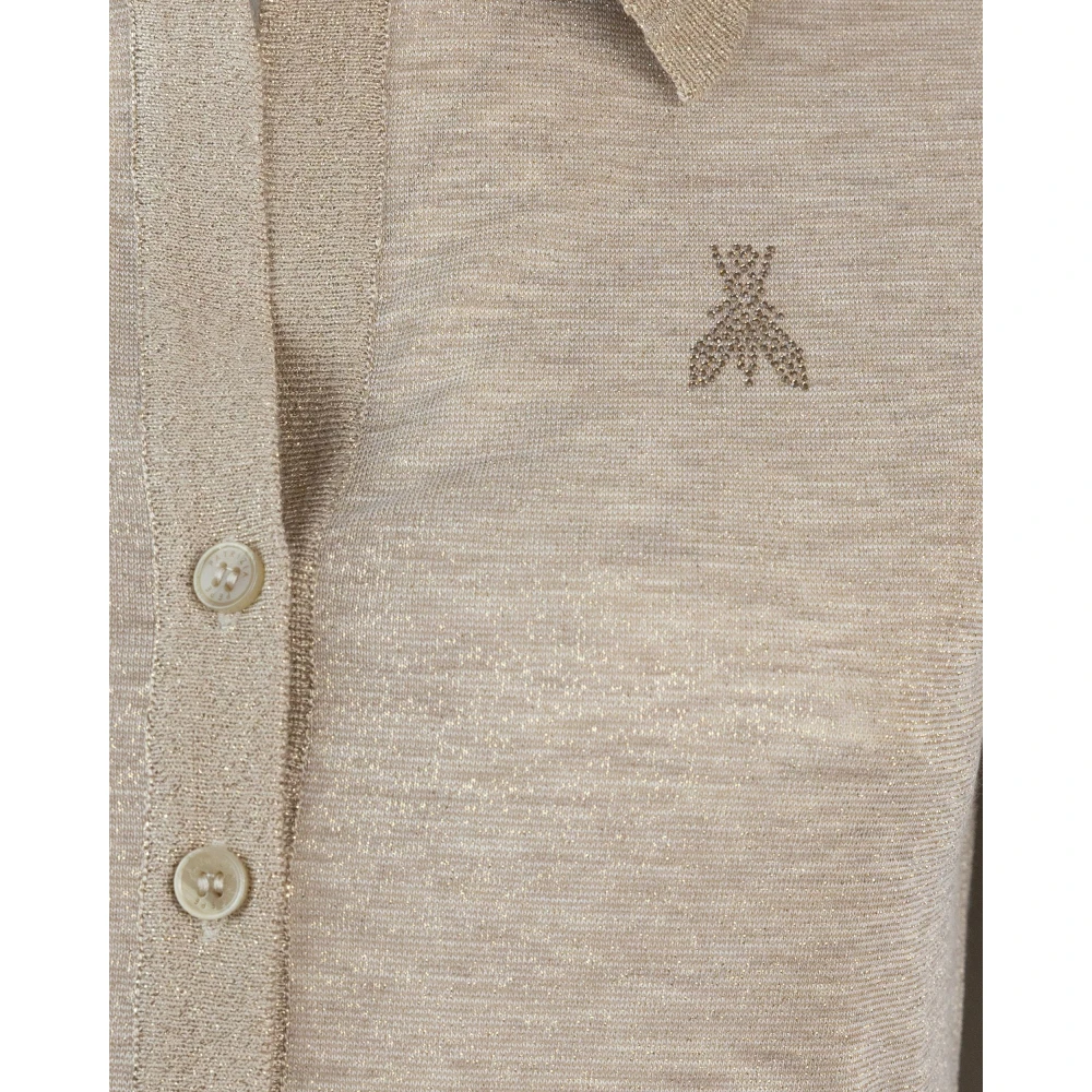 PATRIZIA PEPE Onregelmatige geribbelde polo met strass logo Beige Dames