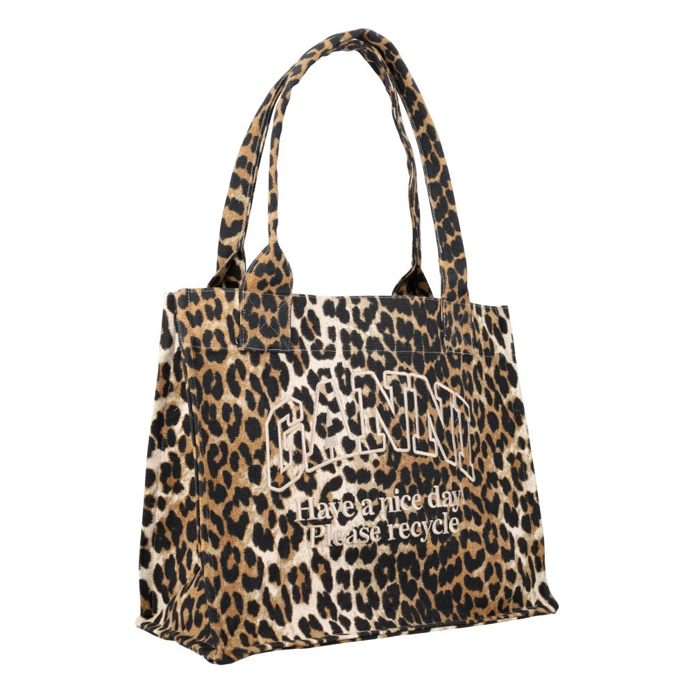 Ganni Luipaardprint Tote Tas Brown Dames