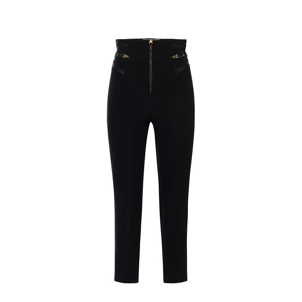 Elisabetta Franchi Black Cropped Trousers, Female, Xs, Crêpe Trousers With Zip Details