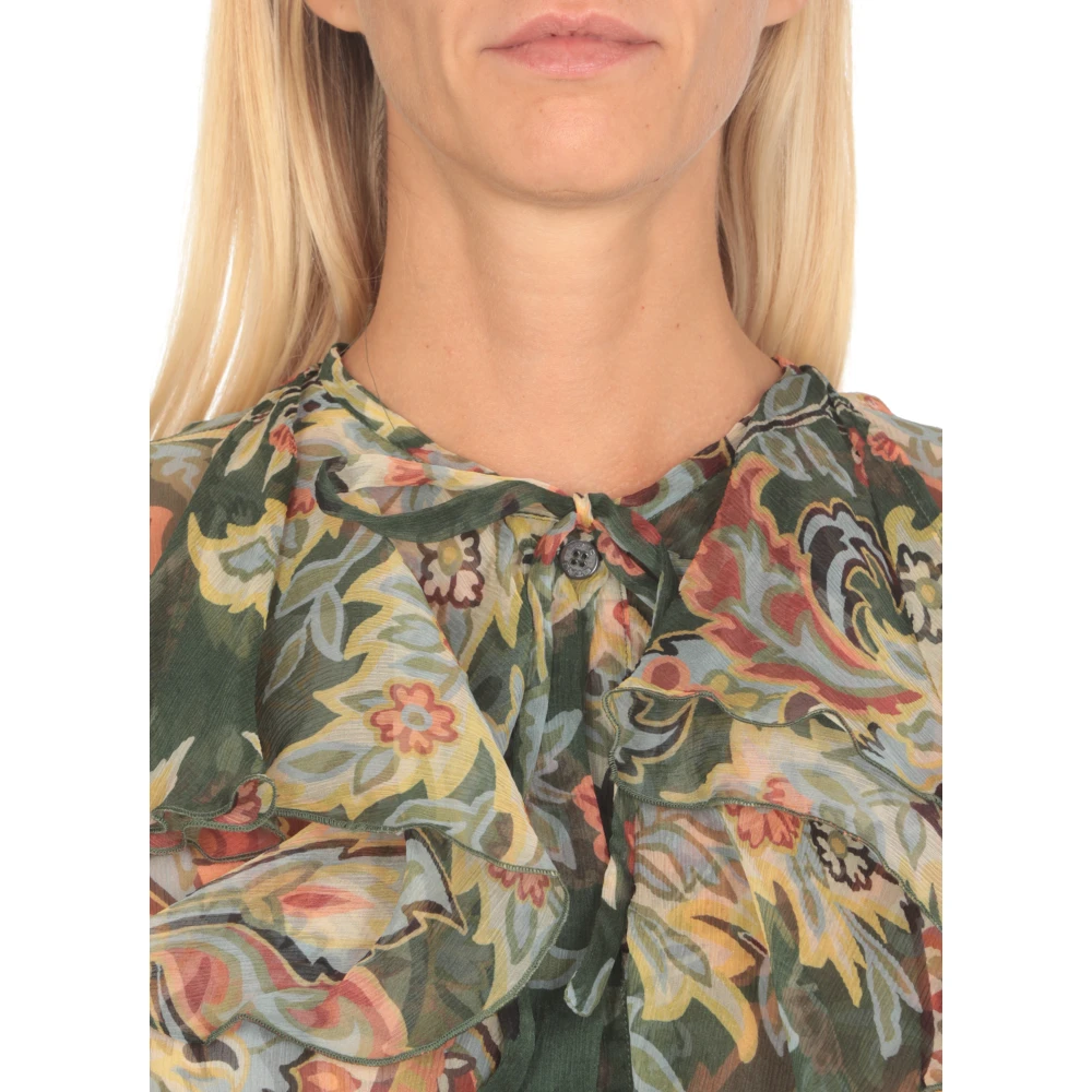 ETRO Groene Zijden Blouse met Volant Kraag Green Dames