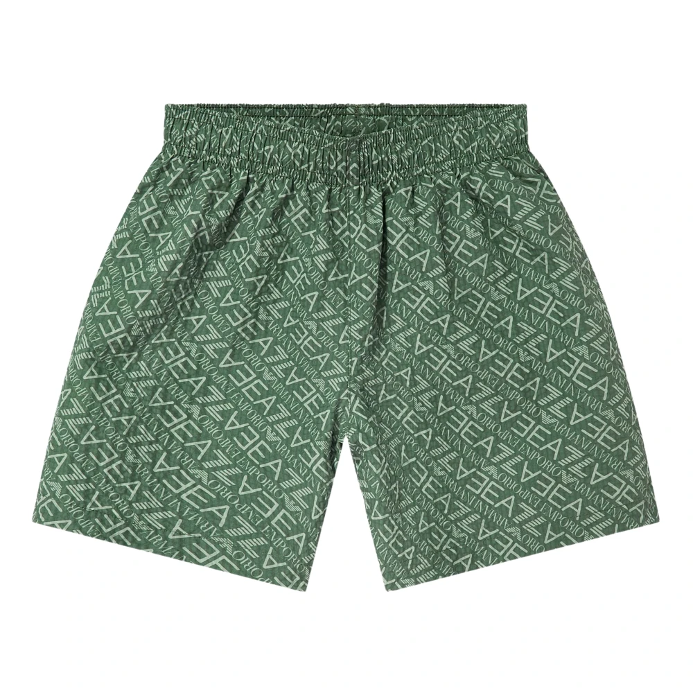 Emporio Armani Ea7 Boys Green Kids Swimming Trunks, 10 Y, Monogram Logo Swim Shorts