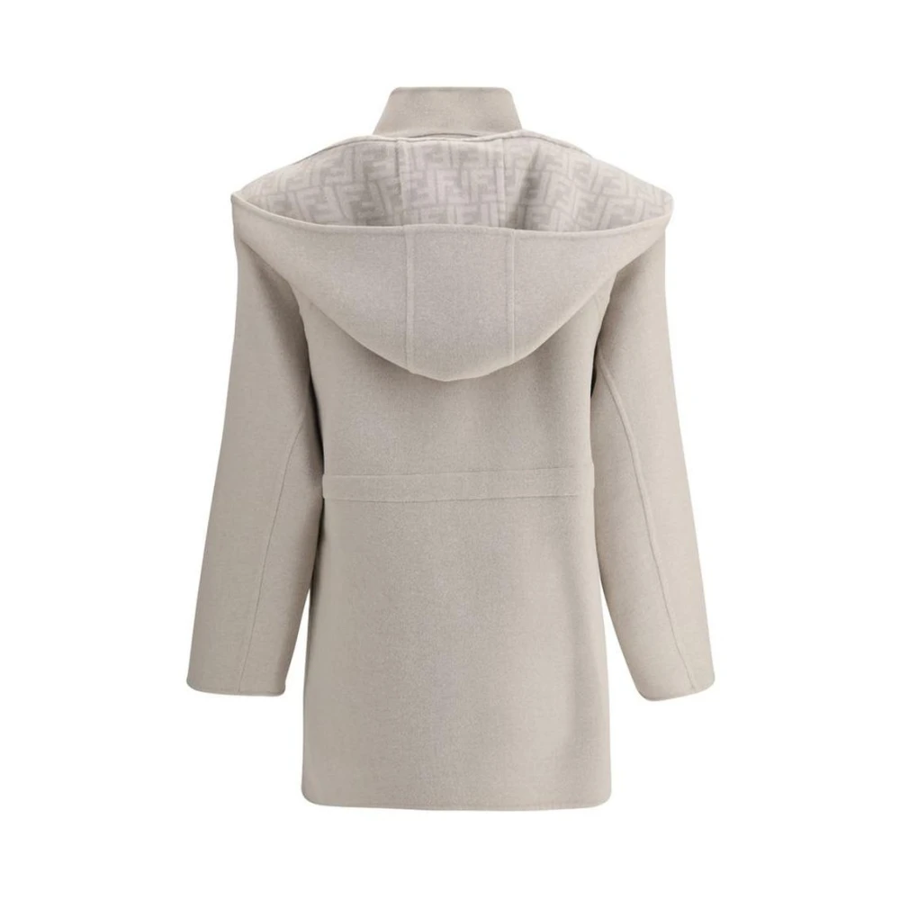 Fendi Stijlvolle wollen jas met afneembare capuchon Beige Dames