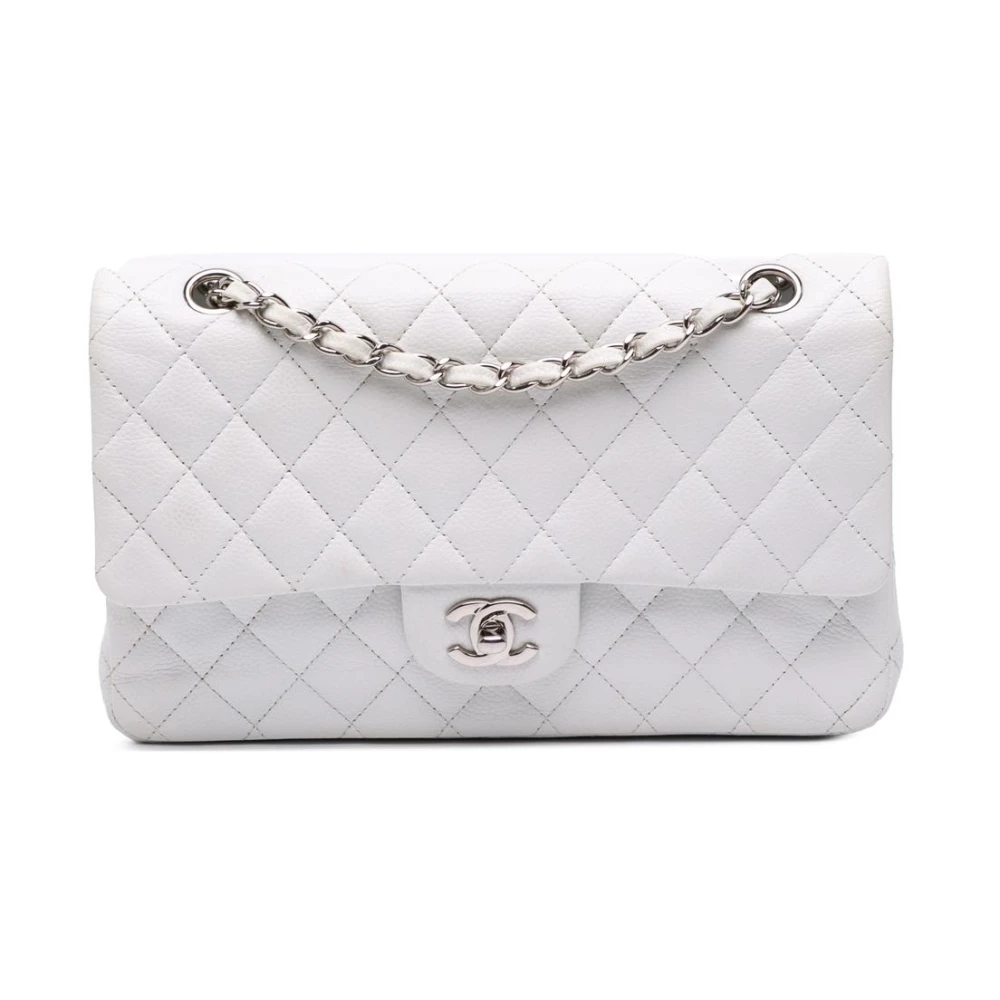 Chanel Vintage Women's White Pre-Owned Flap Bag With Chain Strap