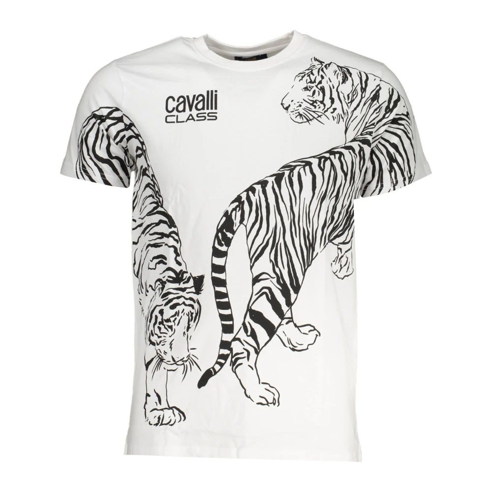 Cavalli Class Witte T-shirt met korte mouwen en logo print White Heren