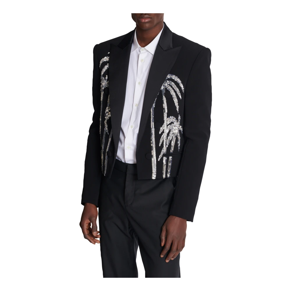 Balmain Geknipte crepe-jas met palmboom borduurwerk Black Heren