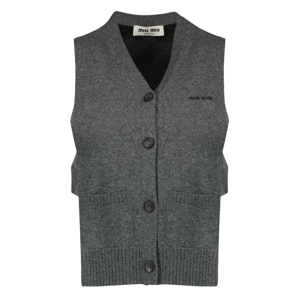 Miu Miu Vrouw Grijs Jassen Dames, M, Cashmere Cardigan Vest