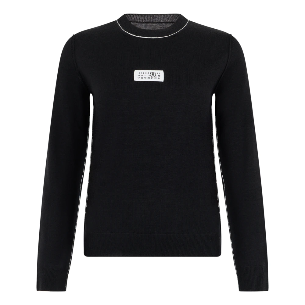 Mm6 Maison Margiela Black Crew Neck Jumper - Female - Round-Neck Knitwear - S - Knitwear