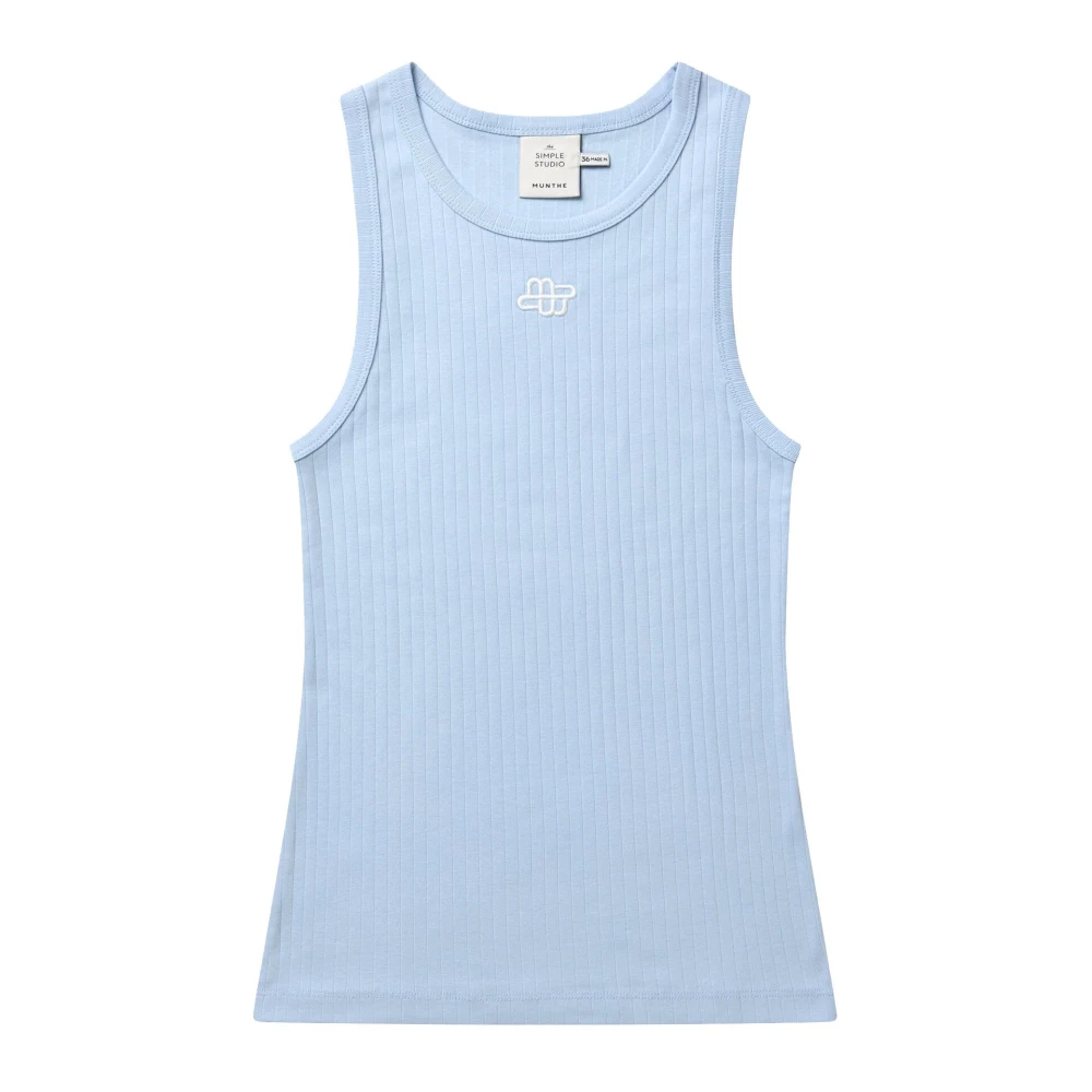 Munthe Women's Blue Sleeveless Tops, L, Tezza Top With Logo Detail