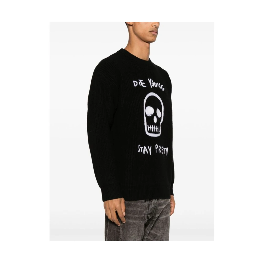 R13 Zwarte Merino Wollen Gebreide Trui Black Heren