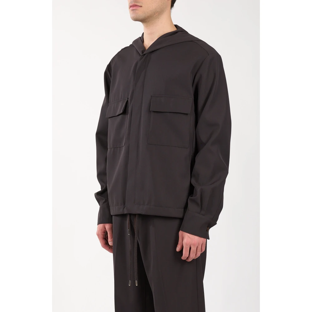 Costumein Overshirt van zuivere wol met capuchon Brown Heren