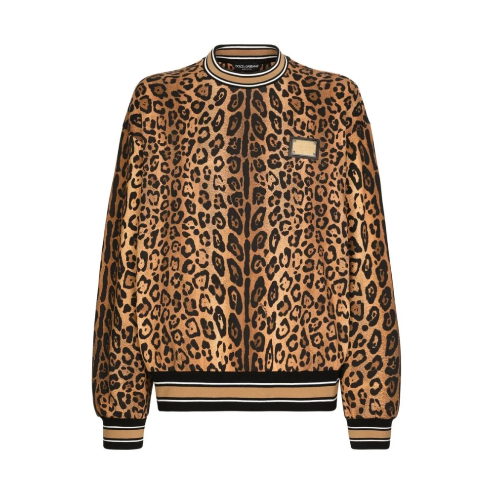 Dolce & Gabbana Leopard Print Sweatshirt met Gouden Logo Brown Heren