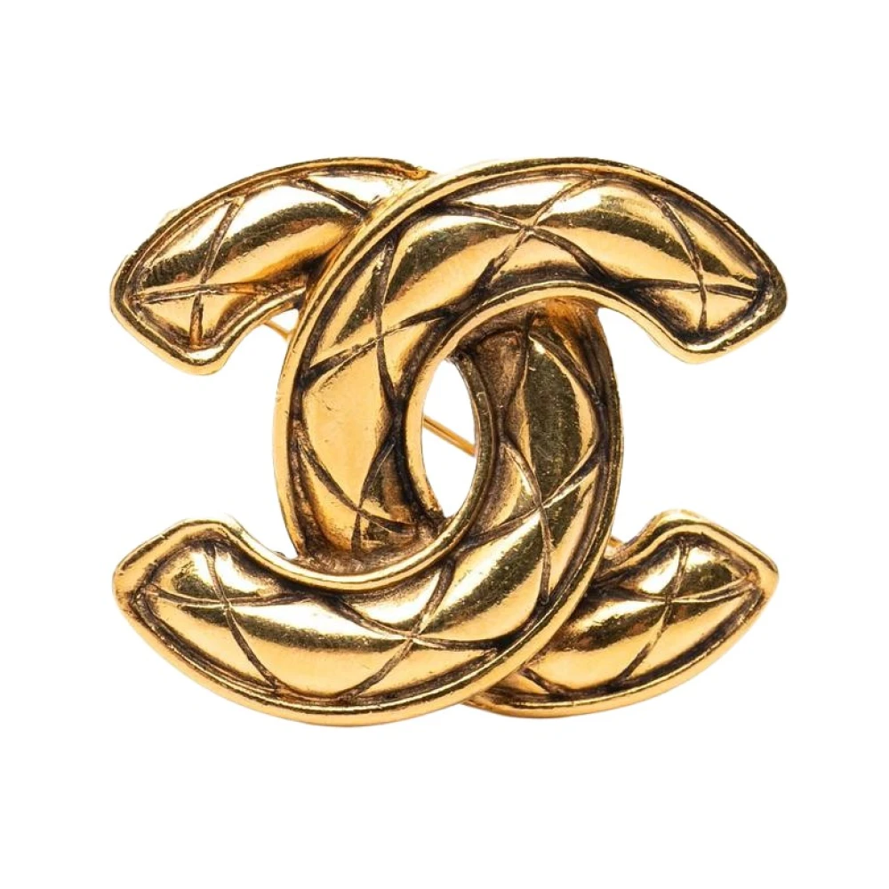 Chanel Vintage Women's Yellow Pre-Owned Logo Brooch