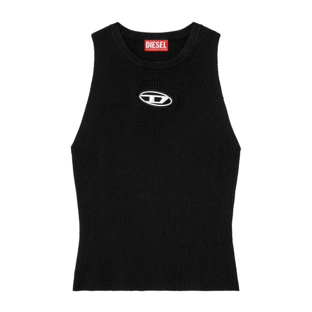 Diesel Zwart Geribbeld Sweatshirt met Ronde Hals Black Dames