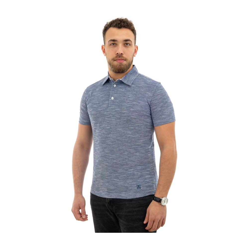 Corneliani Blauwe Melange Polo Korte Mouw Katoen Blue Heren