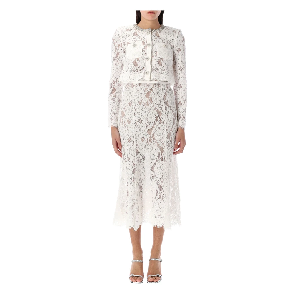 Self Portrait Witte midi-jurk met kanten versiering White Dames