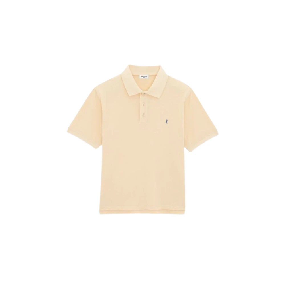 Saint Laurent Katoenen polo met geborduurd logo Beige Heren