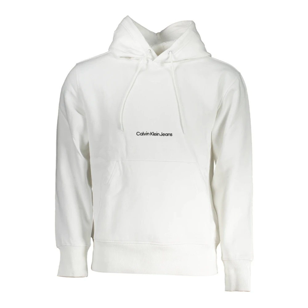 Calvin Klein Men's White Hoodies, 2XL, Hoodie With Central Pocket