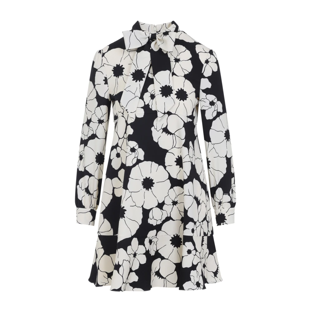 Celine Black Short Dresses, Female, Xs, Wool Floral Mini Dress