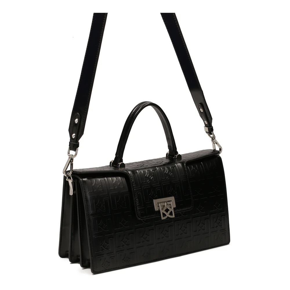 Kazar Leren handtas koffer met handvat en riem Black Dames