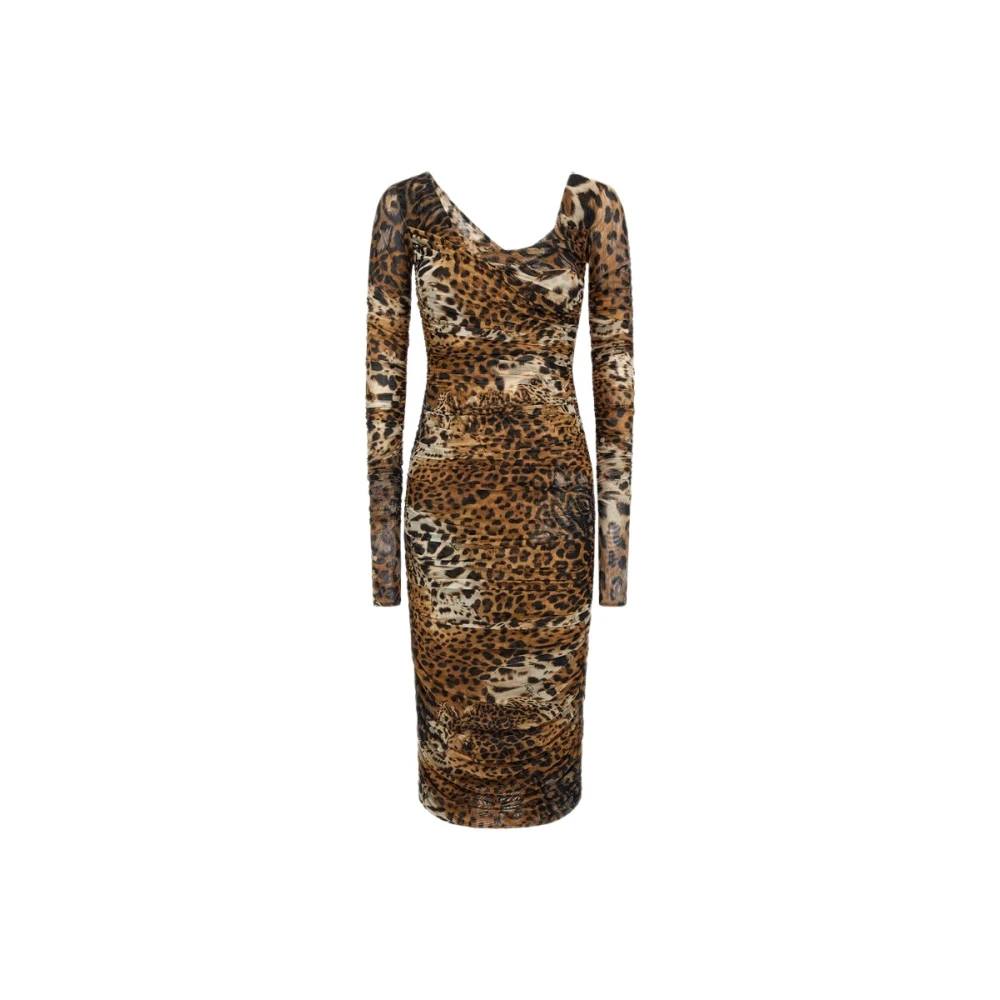 Roberto Cavalli Women's Brown Midi Dresses, Xl, Jaguar Skin Print Dress