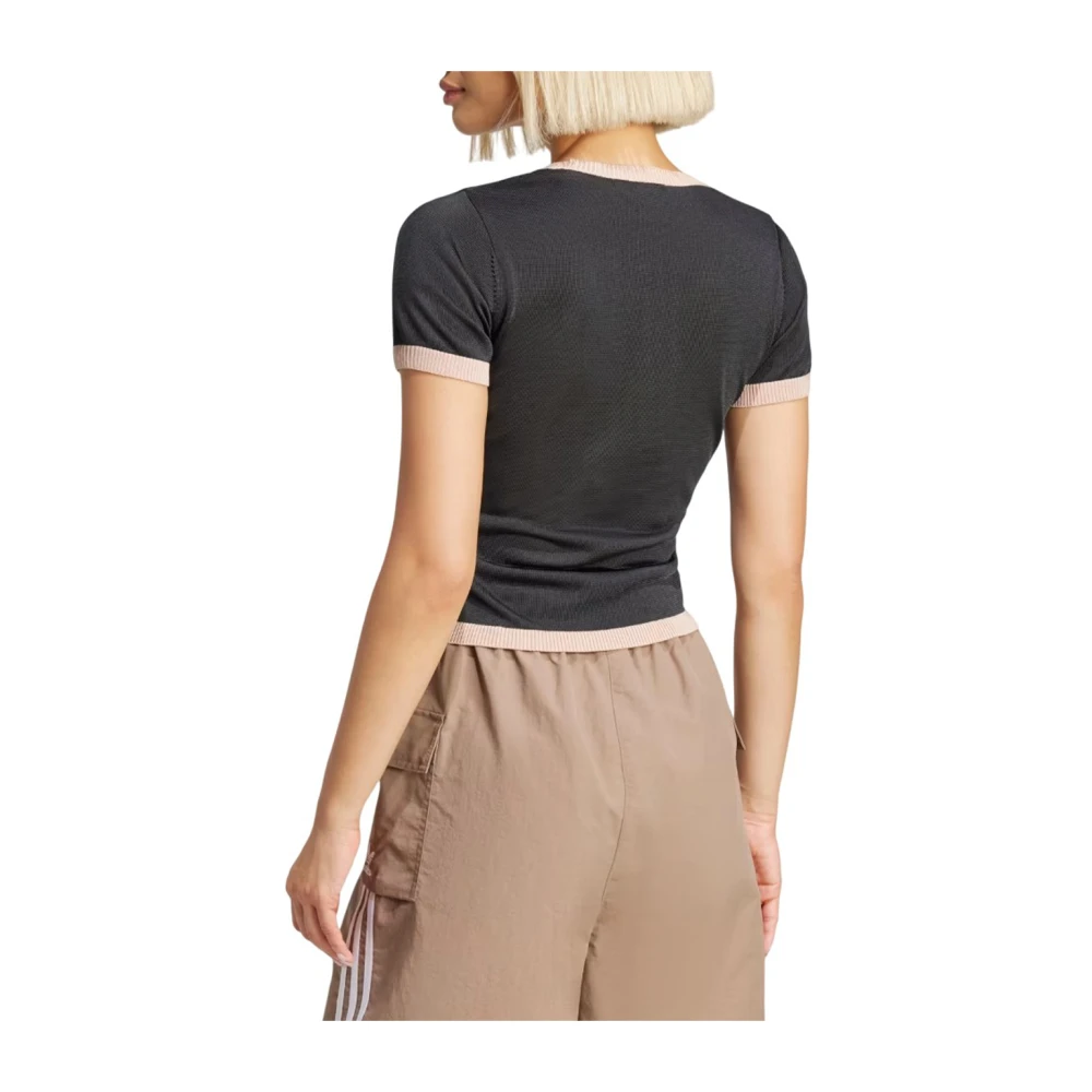 Adidas Geribbelde Crew Neck T-shirt Black Dames