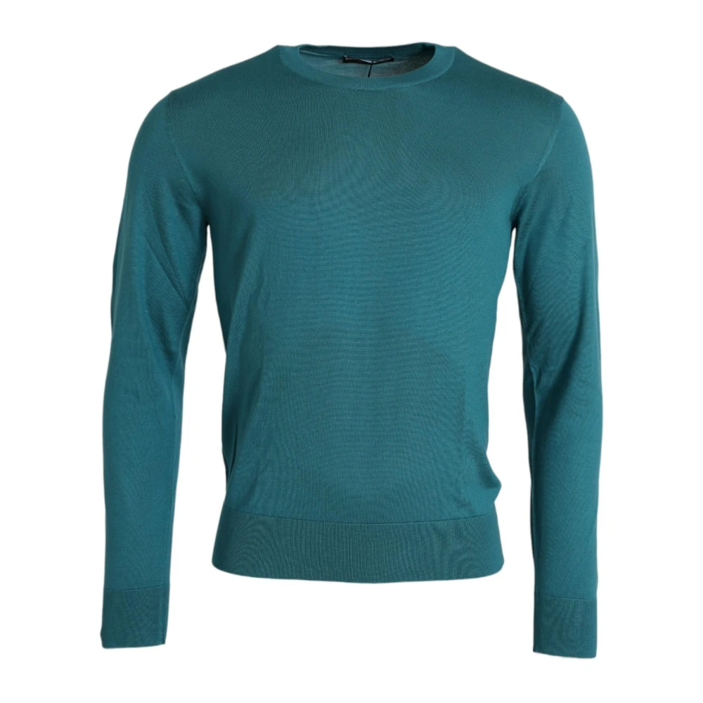 Dolce & Gabbana Mörkgrön Silk Crew Neck Tröja Green, Herr