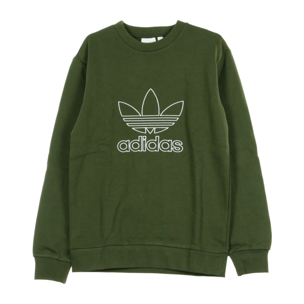 Adidas Men's Green Sweatshirts, L, Outline Line Crewneck Sweatshirt