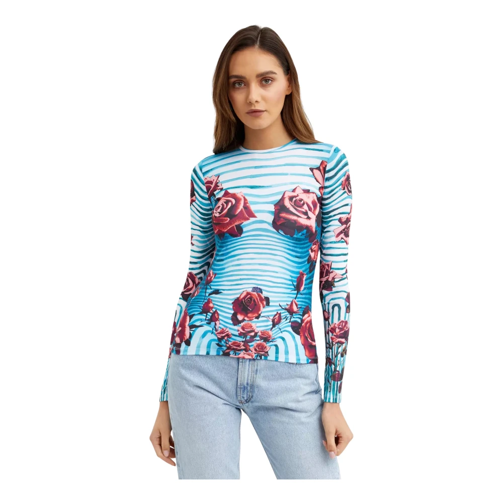 Jean Paul Gaultier Blauw Bloemen Longsleeve Shirt Blue Dames