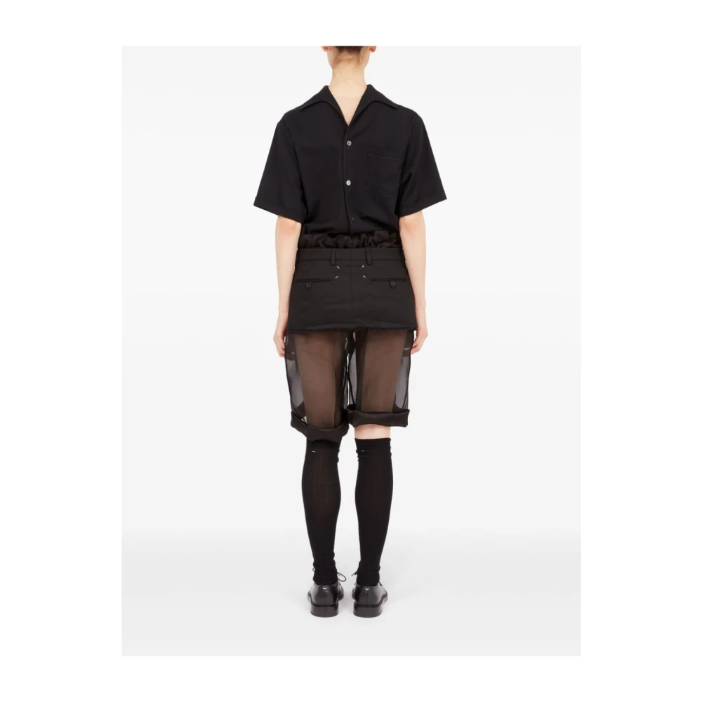 Maison Margiela Zwarte zijden organza shorts met gabardine minirok overlay Black Dames