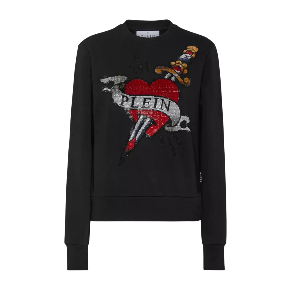 Philipp Plein Zwarte Love Crystal Graphic Sweater Black Dames