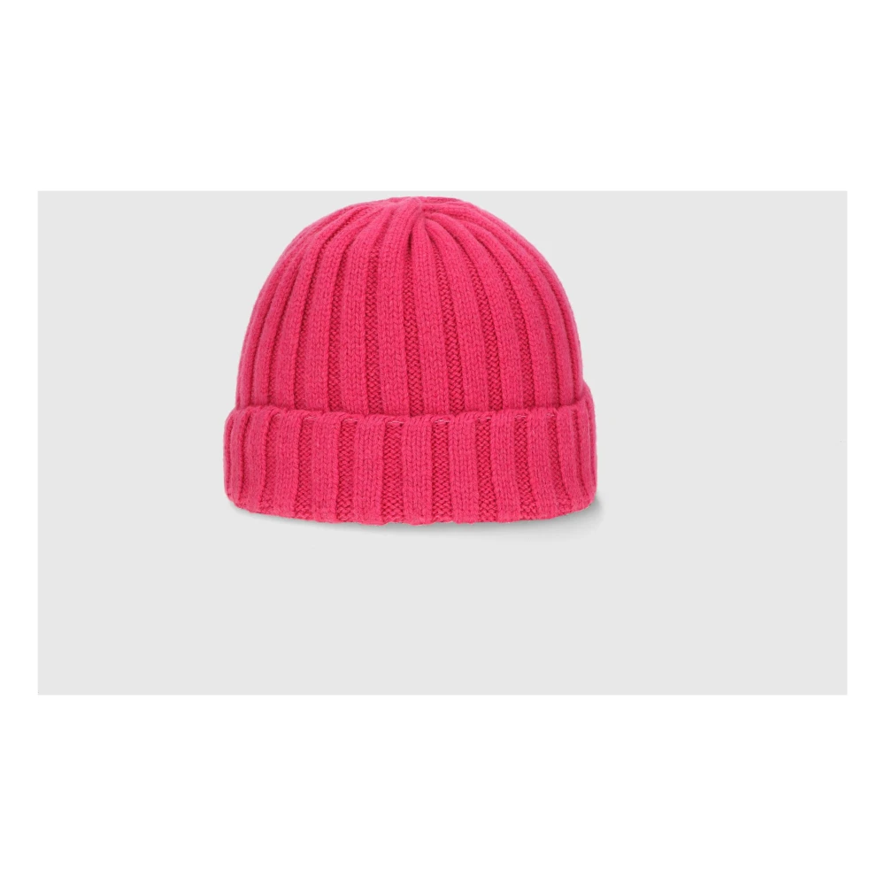 Borsalino Zachte Cashmere Geribbelde Beanie Hoed Pink Unisex
