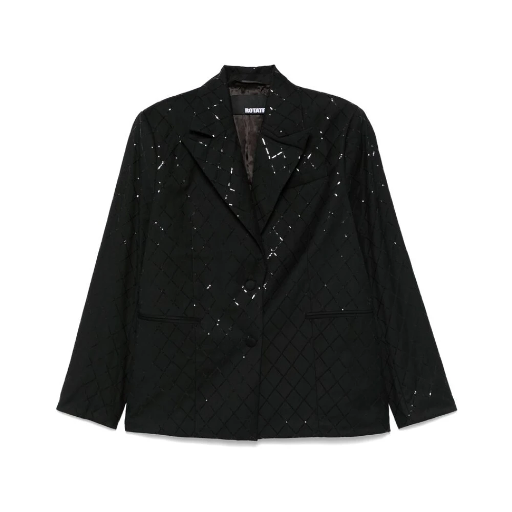 Rotate Birger Christensen Zwarte Oversized Vierkante Jas Black Dames