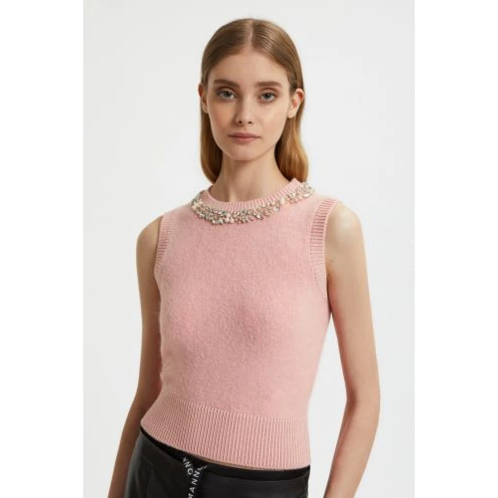 Ermanno Scervino Roze Steen Versierd Vest Pink Dames