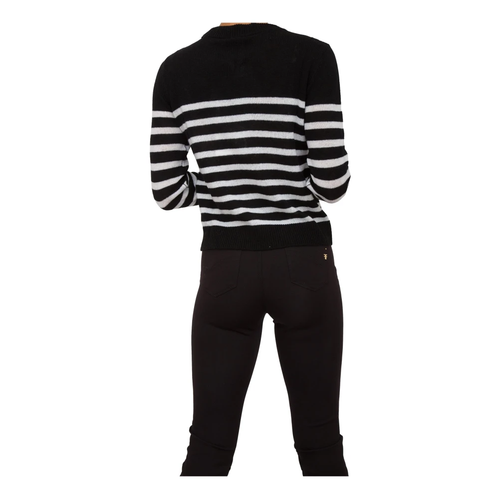 Nenette Kasjmier Zwarte Trui Geribbelde Hals Black Dames