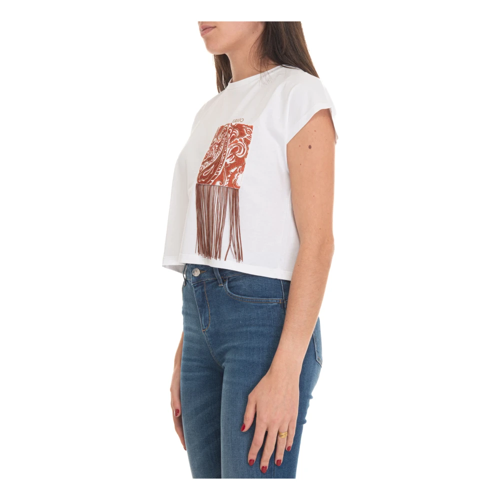 Liu Jo Rhinestone Logo Tassel T-shirt White Dames