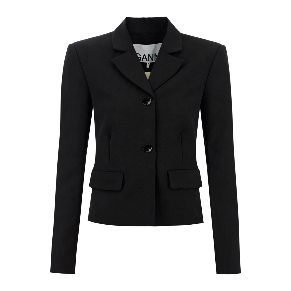 Ganni Slanke Silhouet Twill Blazer Black Dames