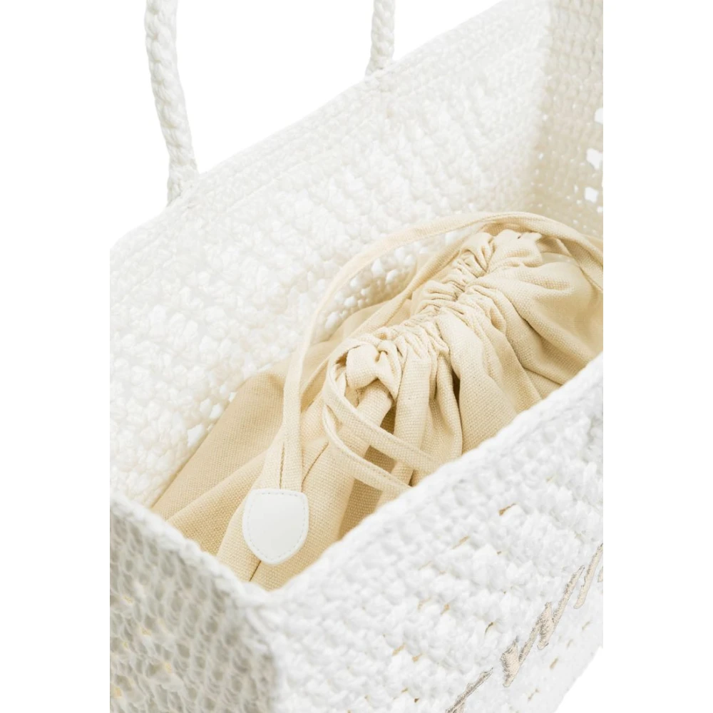 Twinset Handgemaakte gehaakte katoenen shopper tas met verwijderbare binnenzak White Dames