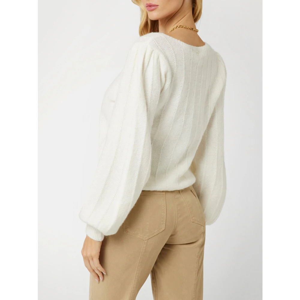 Guess Witte V-hals trui met pofmouwen White Dames