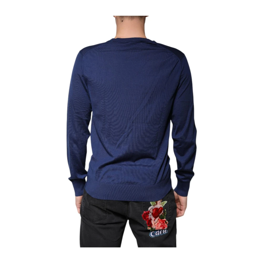 Dolce & Gabbana Navy Blauwe Cashmere V-Hals Trui Blue Heren
