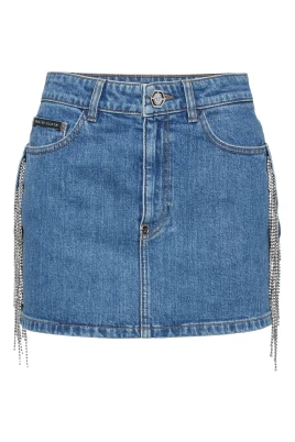 Denim Mini Kjol Kristallfransar