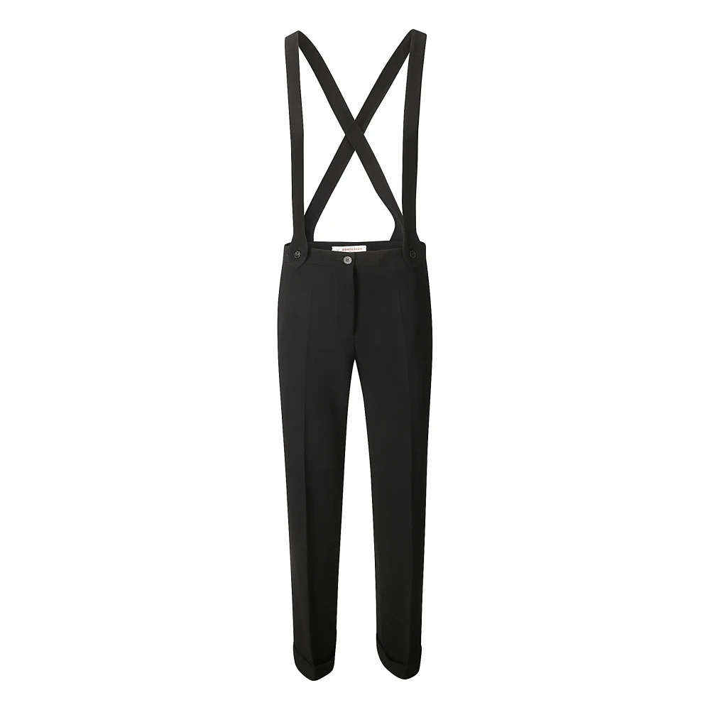 Alberto Biani Straight Leg Trousers with Suspender Detail Black Dames