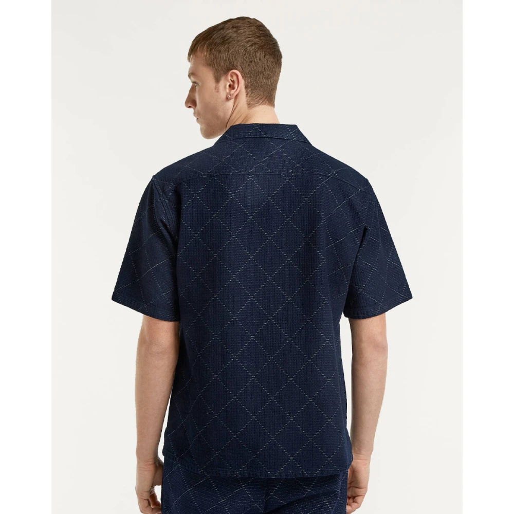 Denham The Jeanmaker Bowling Shirt Korte Mouw Stijlvol Blue Heren