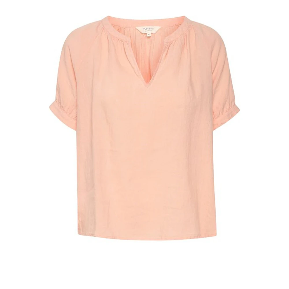 Part Two Women's Pink Blouses, 3XL, Coral Linen Blouse