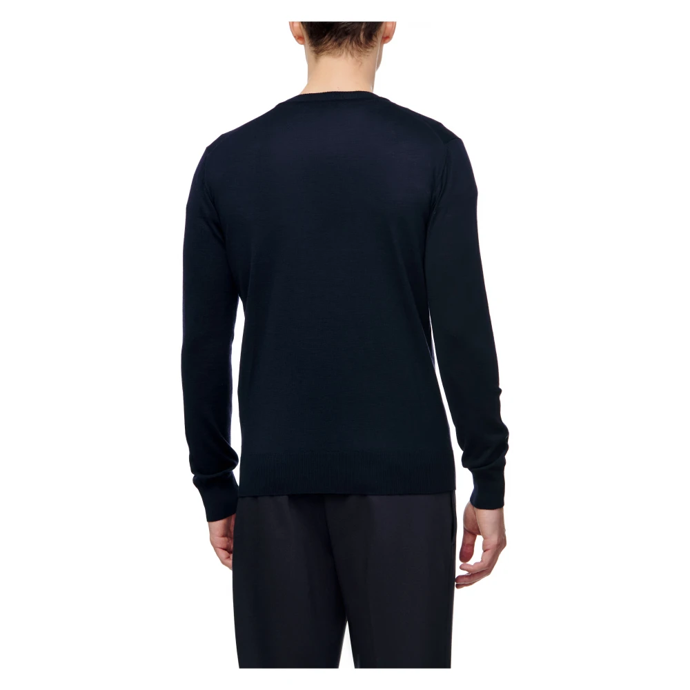 Emporio Armani Blauwe Wol Cardigan Sweaters Blue Heren