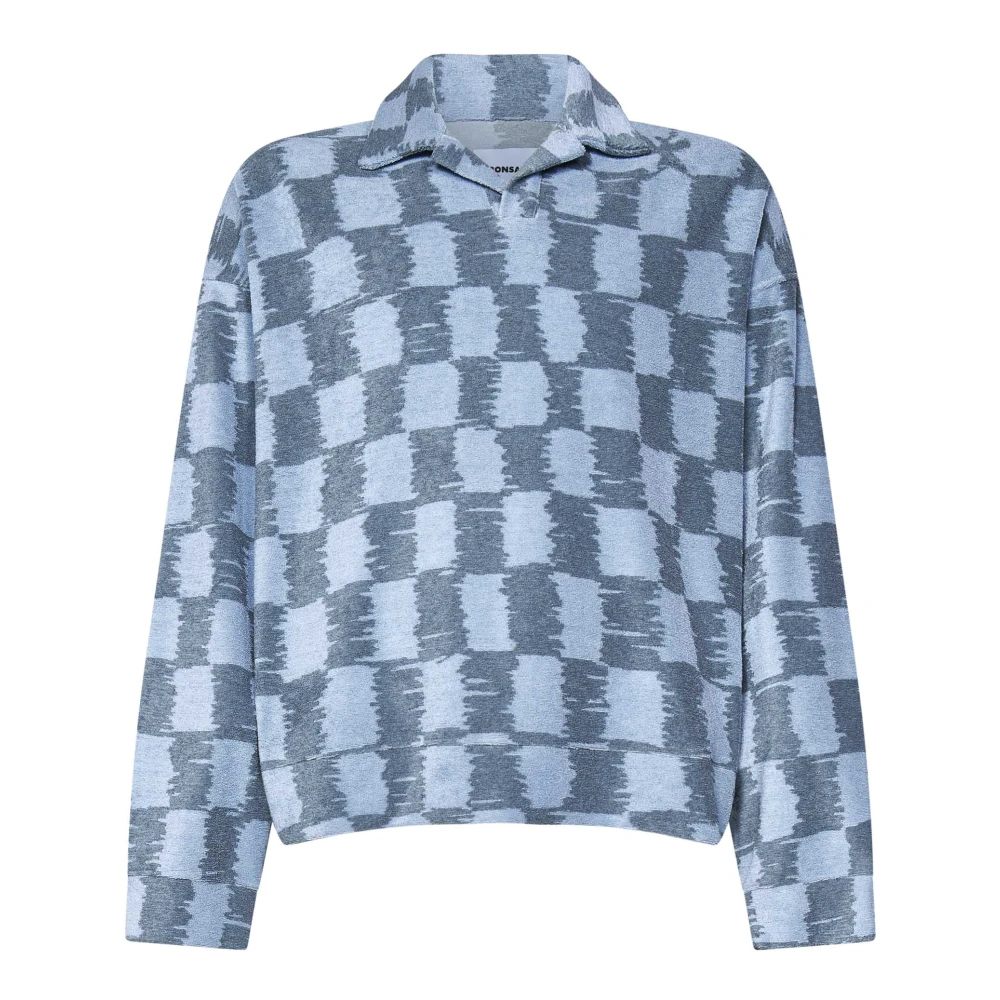 Bonsai Blauw Geruite V-hals Polo Shirt Blue Heren