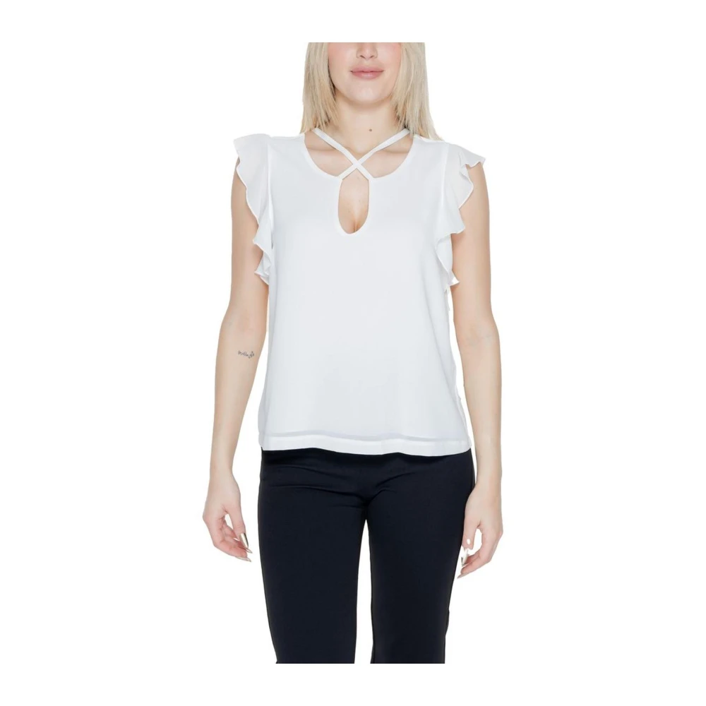 RINASCIMENTO Witte Keyhole Blouse Korte Mouwen White Dames
