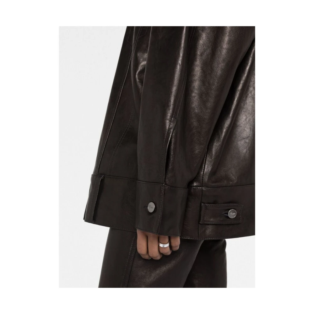 Khaite Zwart Leren Buitenkleding Klassieke Kraag Black Dames