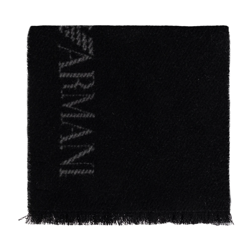Emporio Armani Mannelijk Zwart Accessoires Heren, One Size, Wol, Wollen Sjaal Met Kasjmier En Jacquardlogo