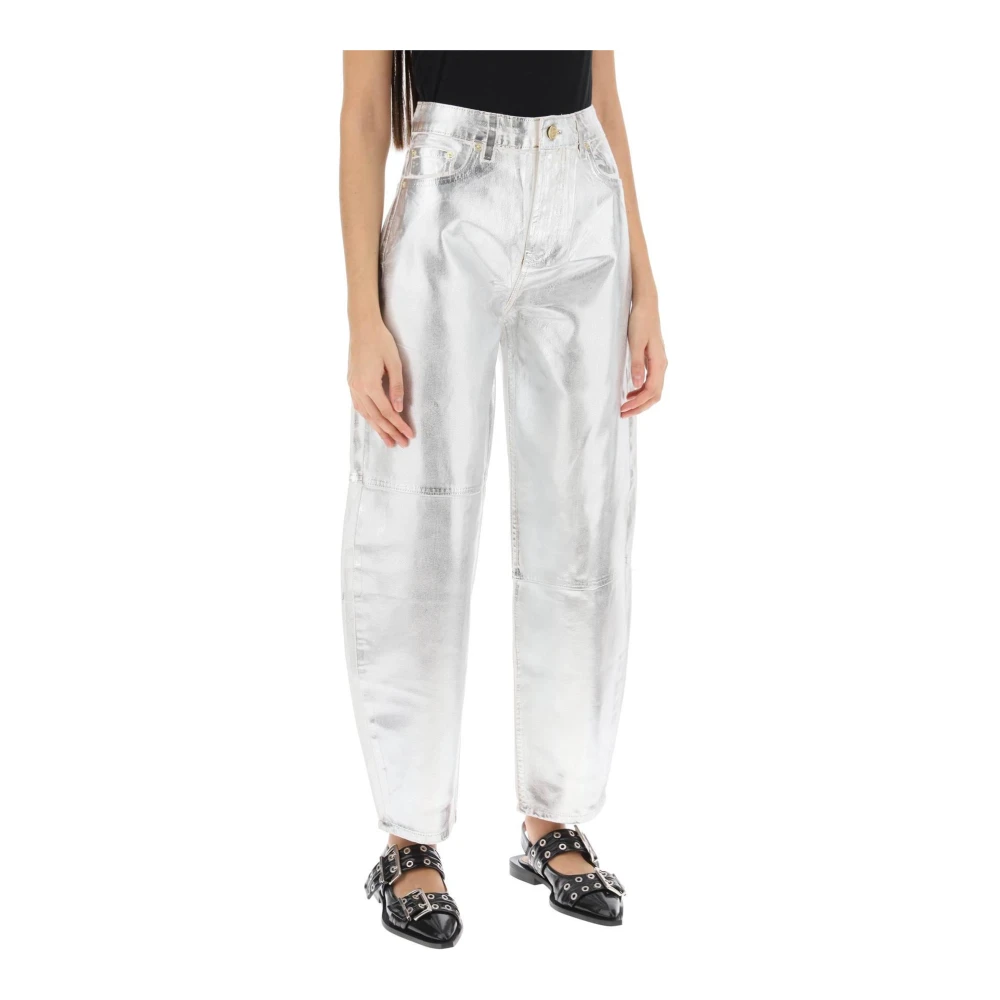 Ganni Gebogen been jeans in folie denim Gray Dames